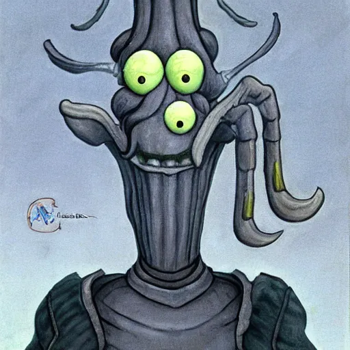 Prompt: squidward as a dark souls boss by georgia o'keeffe