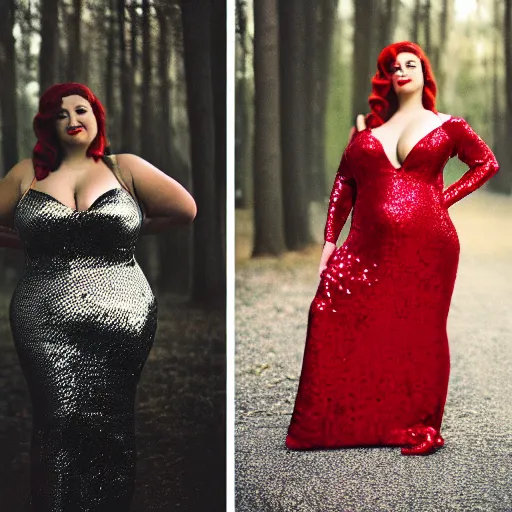 Prompt: film portrait photography of curvy, bubbly, swedish woman as jessica rabbit, head and shoulders photography. red sequin dress. kodak ektar 4 0 0. canon f 1. 2. detailed, realistic