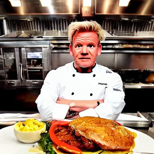 Prompt: a fusion between a ram and gordon ramsay.