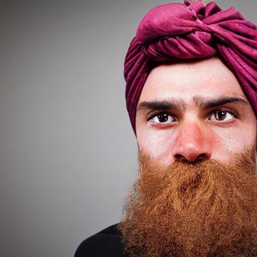 Prompt: man wearing turban made out of bacon