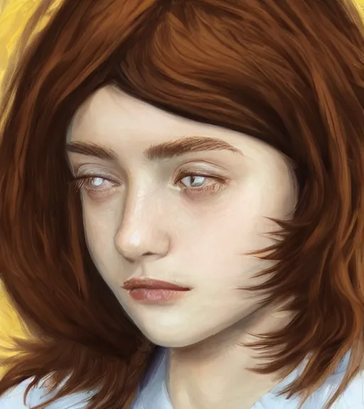 Prompt: https://s.mj.run/SVF9-OTU880 portrait of a welsh teenage girl prophet with brown hair, glowing skin, delicate features, amelie poulain, fantasy, small mouth, quiet beauty, intricate, elegant, dress shirt, highly detailed, digital painting, artstation, concept art, smooth, sharp focus, illustration, art by Krenz Cushart and Artem Demura and alphonse mucha