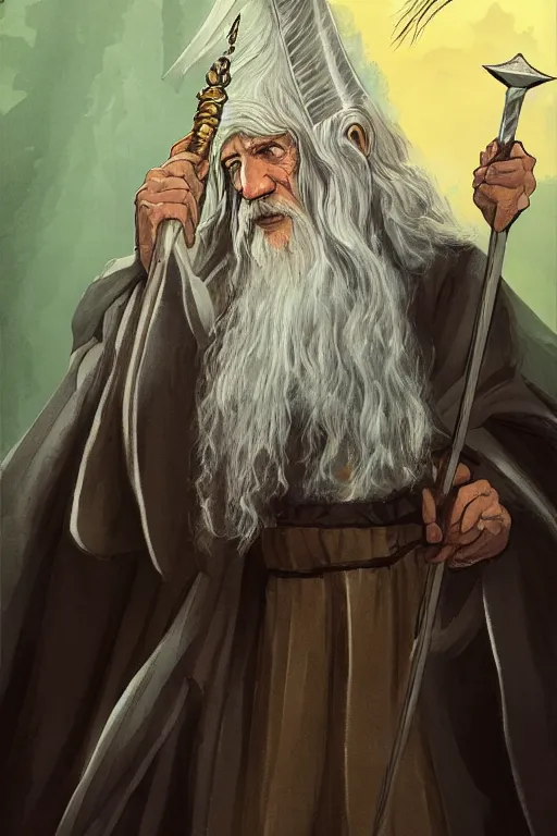 Image similar to tarot illustration of gandalf as the magician by artstation