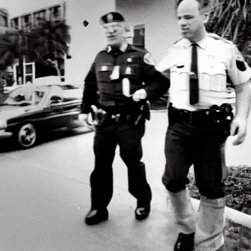 Prompt: ronald mcdonald being arrested in florida during an fbi raid cctv footage