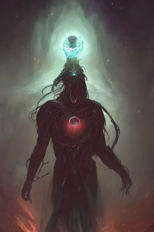 Image similar to eldritch god, cosmic, nightmare, outer space, aliens, digital art, magic the gathering, mtg, by greg rutkowski, trending on artstation