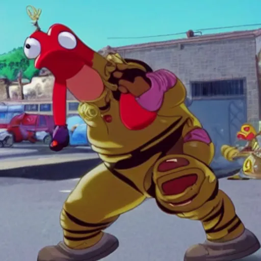 Prompt: a still of from the movie full metal jacket crossover with the game toejam & earl