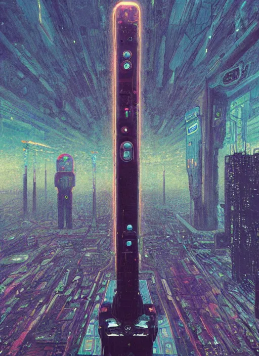 Image similar to a painting of a giant robot standing in front of a city, cyberpunk art by beeple art by gustav klimt, behance contest winner, nuclear art, dystopian art, apocalypse art, sci - fi