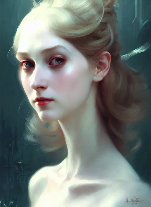 Image similar to character concept portrait of Alice in Wonderland, pale skin, intricate, elegant, digital painting, concept art, smooth, sharp focus, illustration, from Metal Gear, by Ruan Jia and Mandy Jurgens and William-Adolphe Bouguereau, Artgerm