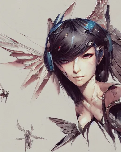 Image similar to concept art of winged, highly detailed painting by dustin nguyen, akihiko yoshida, greg tocchini, 4 k, trending on artstation, 8 k