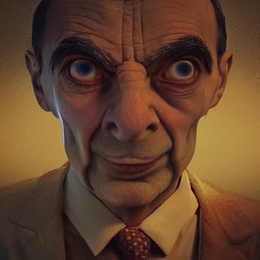 Prompt: Very very very very highly detailed epic central composition photo of Mr Bean face, intricate, utopian, sci-fi, extremely detailed, digital painting, smooth, sharp focus, illustration, intimidating lighting, incredible art by Brooke Shaden, artstation, concept art, Octane render in Maya and Houdini