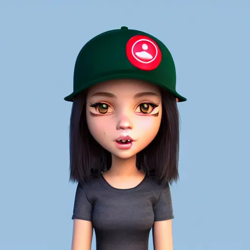 Image similar to a cartoon girl with a baseball cap on her head, vector art by jaeyeon nam, cgsociety, digital art, chibi, rendered in maya, daz 3 d, zbrush