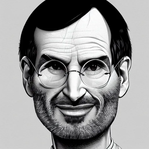 Prompt: steve jobs caricature by tiago hoisel and moebius