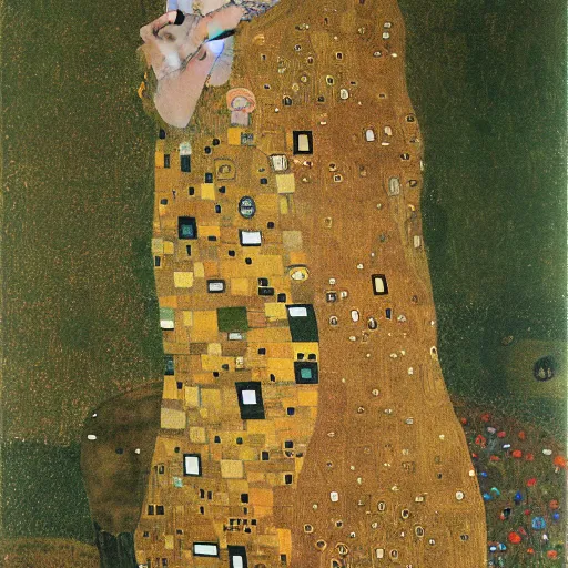 Prompt: A shepherder on top of a hill, by Gustav Klimt