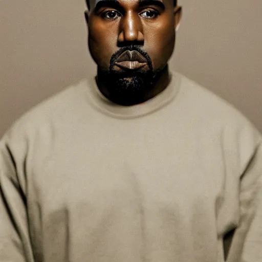 Image similar to the face of kanye west wearing yeezy clothing at 4 3 years old, portrait by julia cameron, chiaroscuro lighting, shallow depth of field, 8 0 mm, f 1. 8