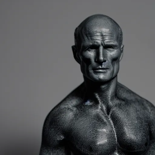 Image similar to a highly polished carved resin figurine of Ed Harris, studio lighting, F 1.4 Kodak Portra