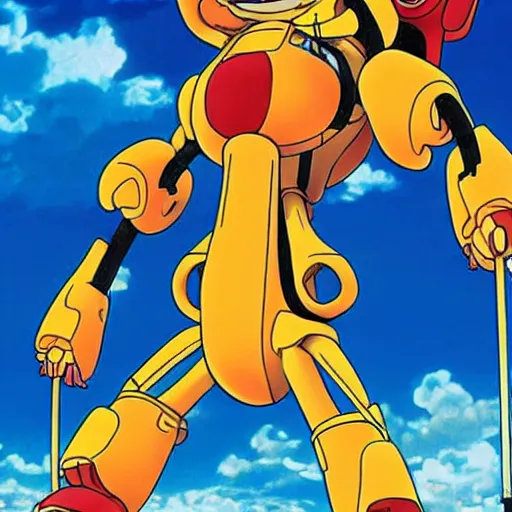 Prompt: Garfield as EVA-01, Neon Genesis Evangelion, biological garfield mech, anime