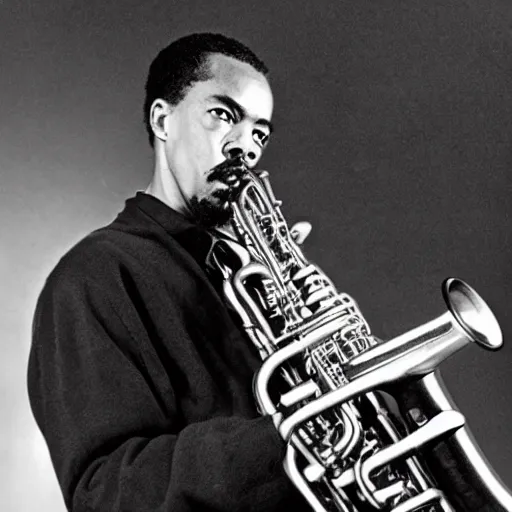 Image similar to eric dolphy on alto saxaphone. black and white high contrast