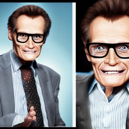 Image similar to hyperrealistic portrait of jim carrey as larry king, looking old and decrepit and dressed like an old gay man