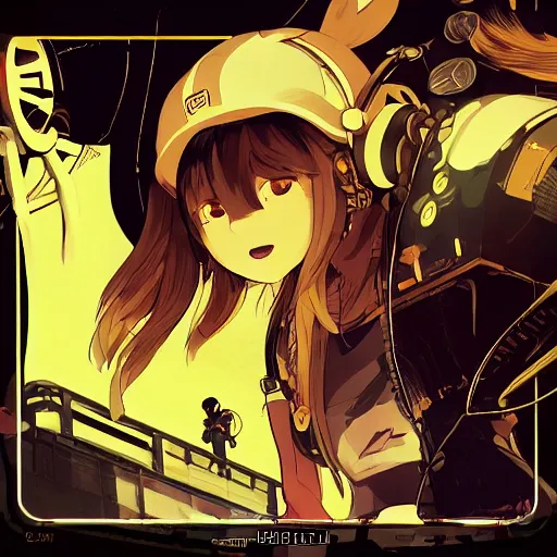 Image similar to Frequency indie album cover, luxury advertisement, yellow filter. Clean and detailed post-cyberpunk sci-fi close-up schoolgirl in asian city in style of cytus and deemo, blue flame, relaxing, calm and mysterious vibes, by Tsutomu Nihei, by Yoshitoshi ABe, by Ilya Kuvshinov, by Greg Tocchini, nier:automata, set in half-life 2, Matrix, GITS, Blade Runner, Neotokyo Source, Syndicate(2012), dynamic composition, beautiful with eerie vibes, very inspirational, very stylish, with gradients, surrealistic, dystopia, postapocalyptic vibes, depth of field, mist, rich cinematic atmosphere, perfect digital art, mystical journey in strange world, beautiful dramatic dark moody tones and studio lighting, shadows, bastion game, arthouse