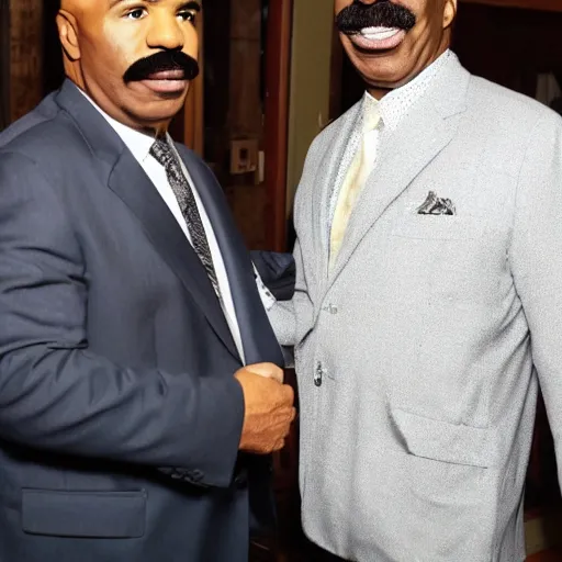 Image similar to biggest mustache steve harvey meeting midget steve harvey