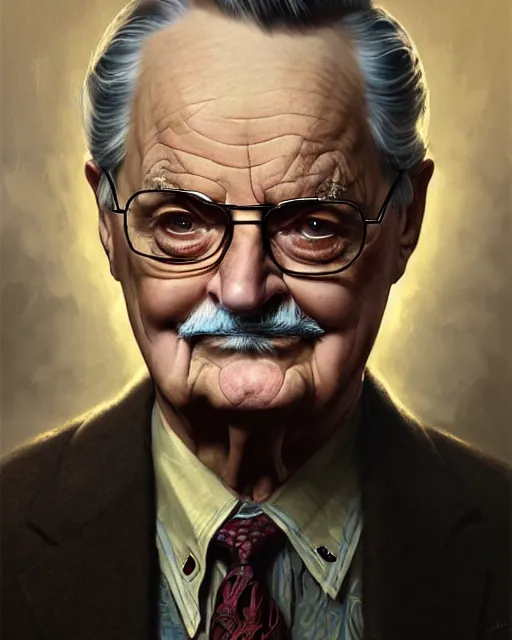 Image similar to mr. feeny from boy meets world, character portrait, portrait, close up, concept art, intricate details, highly detailed by greg rutkowski, michael whelan and gustave dore