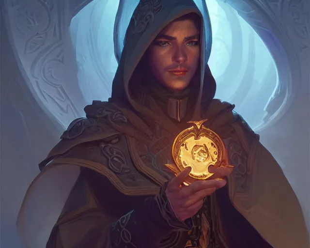 Image similar to shadow mage male acolyte, deep focus, d & d, fantasy, intricate, elegant, highly detailed, digital painting, artstation, concept art, matte, sharp focus, illustration, hearthstone, art by artgerm and greg rutkowski and alphonse mucha