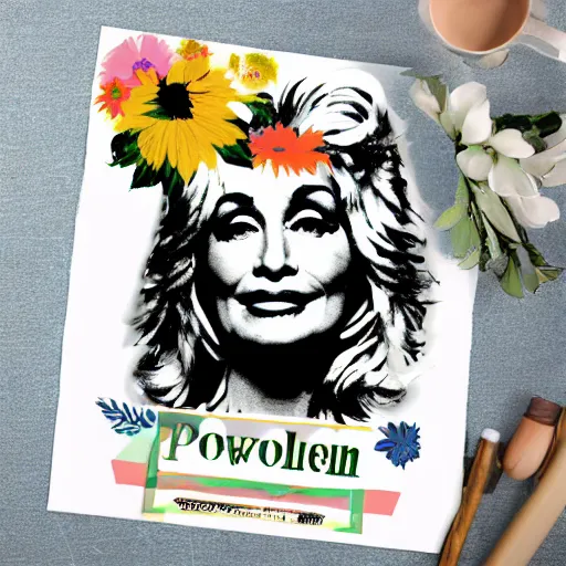 Image similar to flower child, Dolly Parton, graphic design