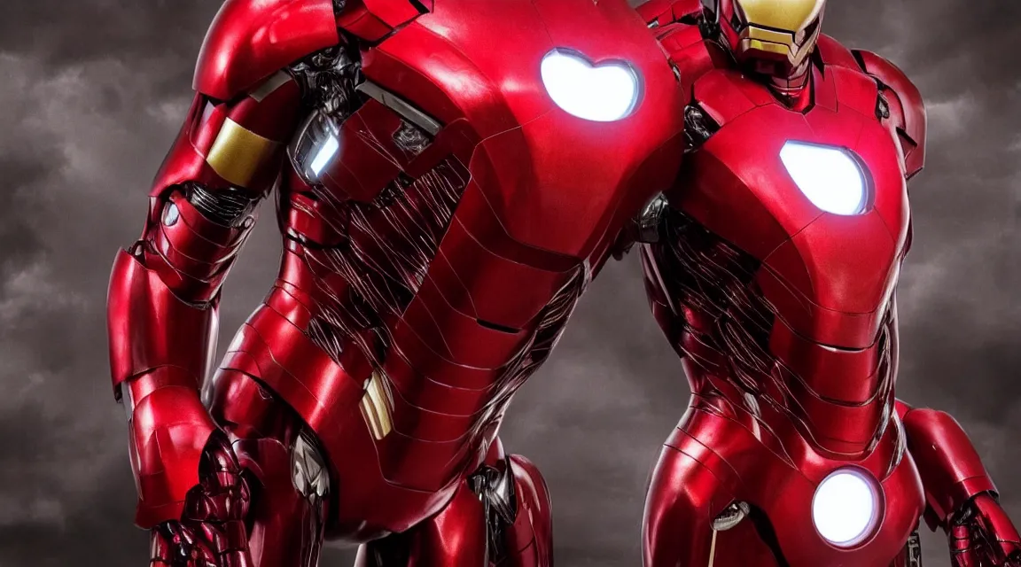 Image similar to black and red giger Iron man, movie frame, cinematic lighting