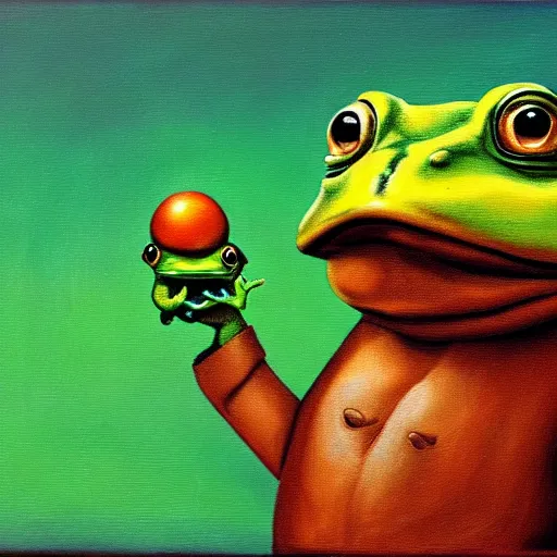 Image similar to zuma frog shooting balls from its mouth, surrealist painting