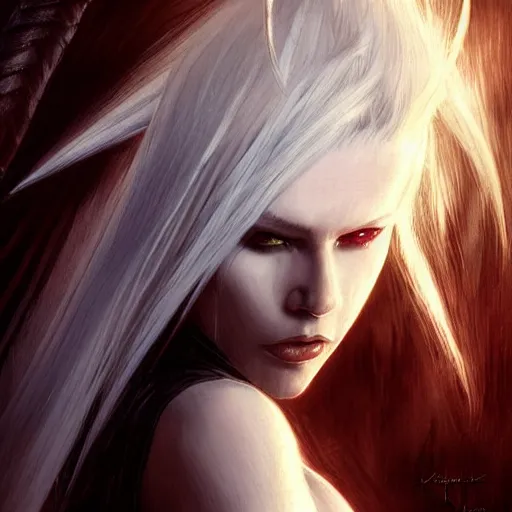 Image similar to kerli koiv, sephiroth, darkwave, darksynth character portrait, sharp, digital matte painting, art by luis royo, greg rutkowski, wlop, dramatic lighting, trending on artstation