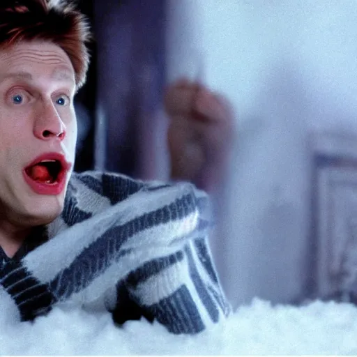 Image similar to Live Action Still of Jerma in Home Alone, real life, hyperrealistic, ultra realistic, realistic, highly detailed, epic, HD quality, 8k resolution, body and headshot, film still