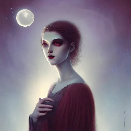 Image similar to pale young ghost girl, tom bagshaw, moonlight