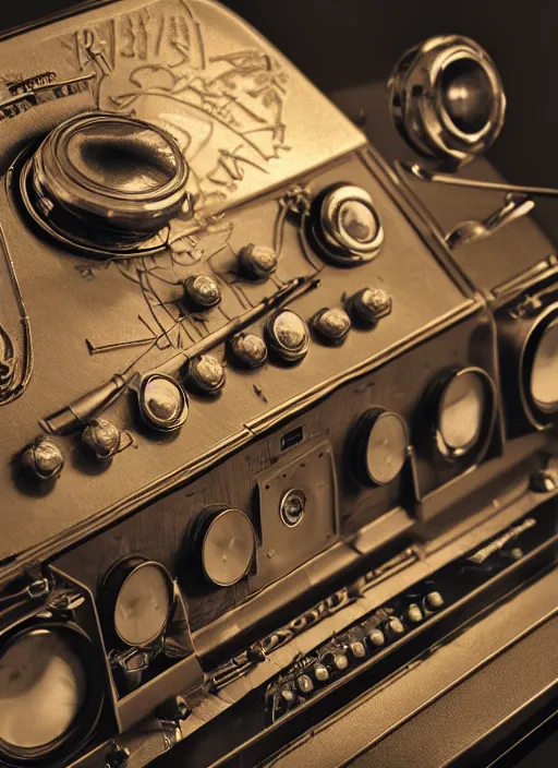 Image similar to highly detailed close - up portrait of a retro 1 9 6 0 s radio, nicoletta ceccoli, mark ryden, lostfish, earl nore, hyung tae, frank frazetta, global illumination, god rays, detailed and intricate environment