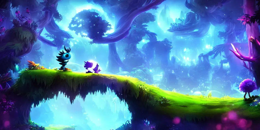 Image similar to Epic background in the style of Ori and the Blind Forest