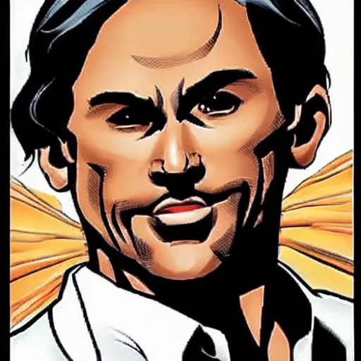 Image similar to A masculine middle aged man with tan skin, brown eyes, and hip-length, shiny, black hair, in the style of DC Comics