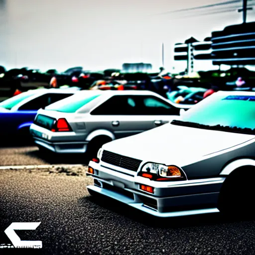 Prompt: a car JZX100 drift spec at illegal car meet, Chiba prefecture, city mist softlight, photorealistic, highly detailed, 85MM