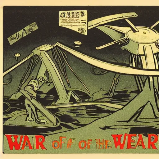 Image similar to war of the worlds radio play poster, late meiji period, colored woodblock