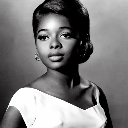 Image similar to black and white photo of a beautiful and elegant 1 9 6 5 young black actress