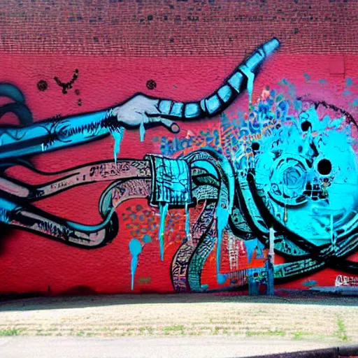 Prompt: wall with graffiti, splash painting, by swoon