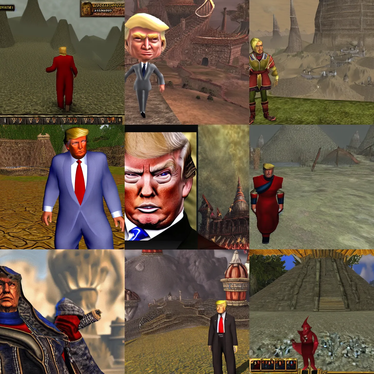 Image similar to screenshot of donald trump in morrowind