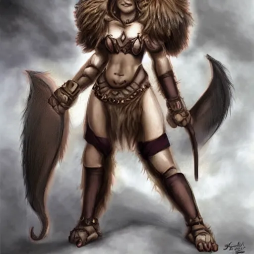 Image similar to cute fantasy drawing of a brown fur female Minotaur warrior with white spots, concept art