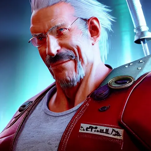 Image similar to the incredible dr. pol in final fantasy vii remake, hair in a ponytail, character render, full body shot, highly detailed, in game render