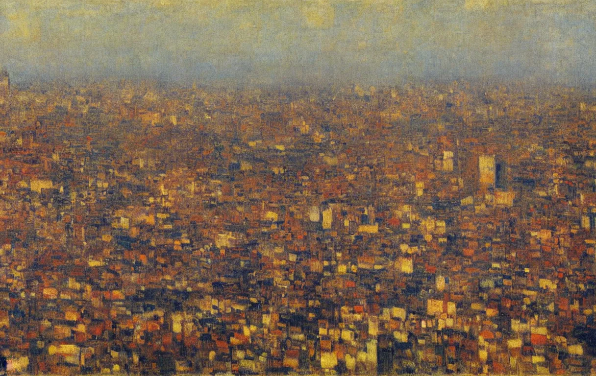 Prompt: cityscape of lagos from above, 1905, highly detailed oil on canvas, by Odilon Redon