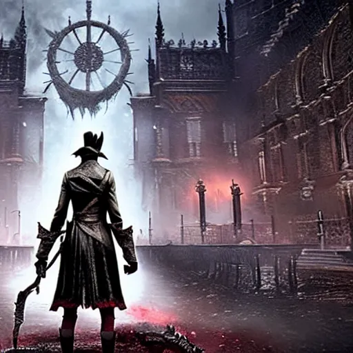 Prompt: A still image from the new Netflix live action romantic comedy 'Bloodborne'