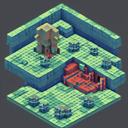 Image similar to lovecraftian horror, isometric, voxels, game art