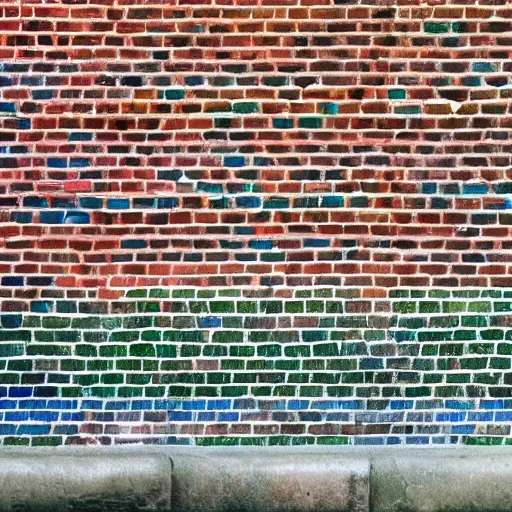 Image similar to a brick wall with rainbow coloured bricks