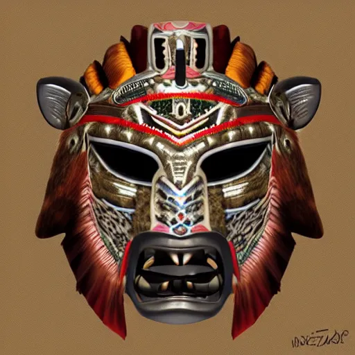 Prompt: Character Design, aztec warrior with jaguar mask, photorealistic