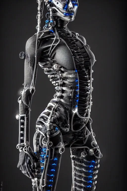 Image similar to a beautifull anatomialy perfect cyberpunk woman model, wearing cable armor, luxury materials, symmetrical, cinematic, elegant, professional studio light, real dlsr photography, sharp focus, 4 k, ultra hd, sense of awe, high fashion