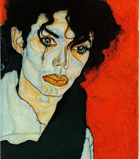 Image similar to portrait of michael jackson by egon schiele, intense desire, high quality, high detail