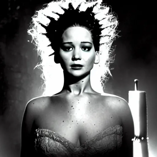 Prompt: jennifer lawrence, still from the movie bride of frankenstein