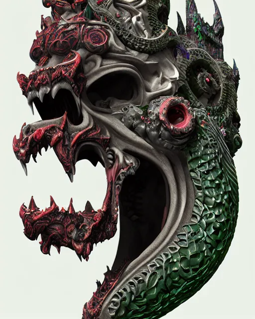 Prompt: 3 d ornate carved dracula with tattoos profile portrait, sigma 5 0 0 mm f / 5. beautiful intricate highly detailed quetzalcoatl skull. bioluminescent, plasma, lava, ice, water, wind, creature, thunderstorm! artwork by tooth wu and wlop and beeple and greg rutkowski, 8 k trending on artstation
